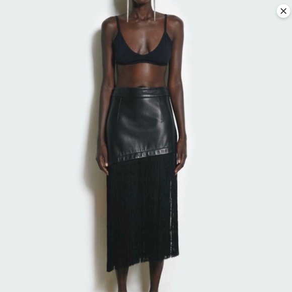 Helmet Lang Black Lamb Leather and Fringe Skirt EUC - Picture 4 of 14